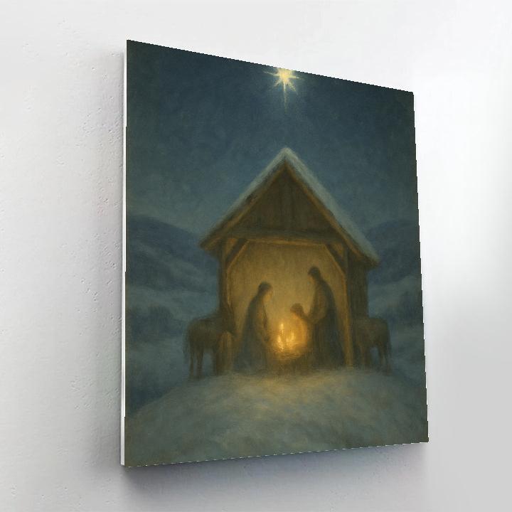 Candlelit Nativity Stable On Hill Painting by numbers kit