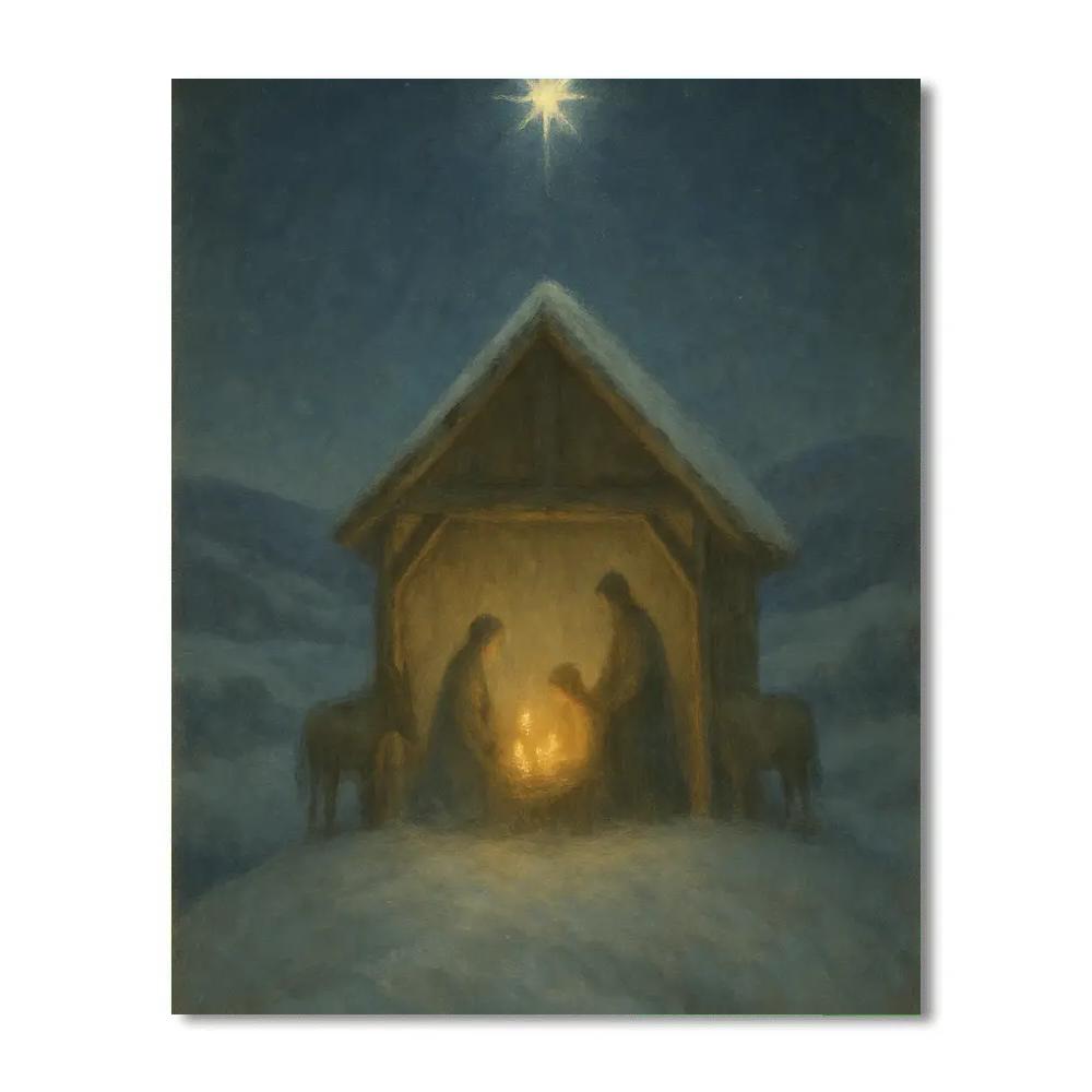Candlelit Nativity Stable On Hill Painting by numbers kit