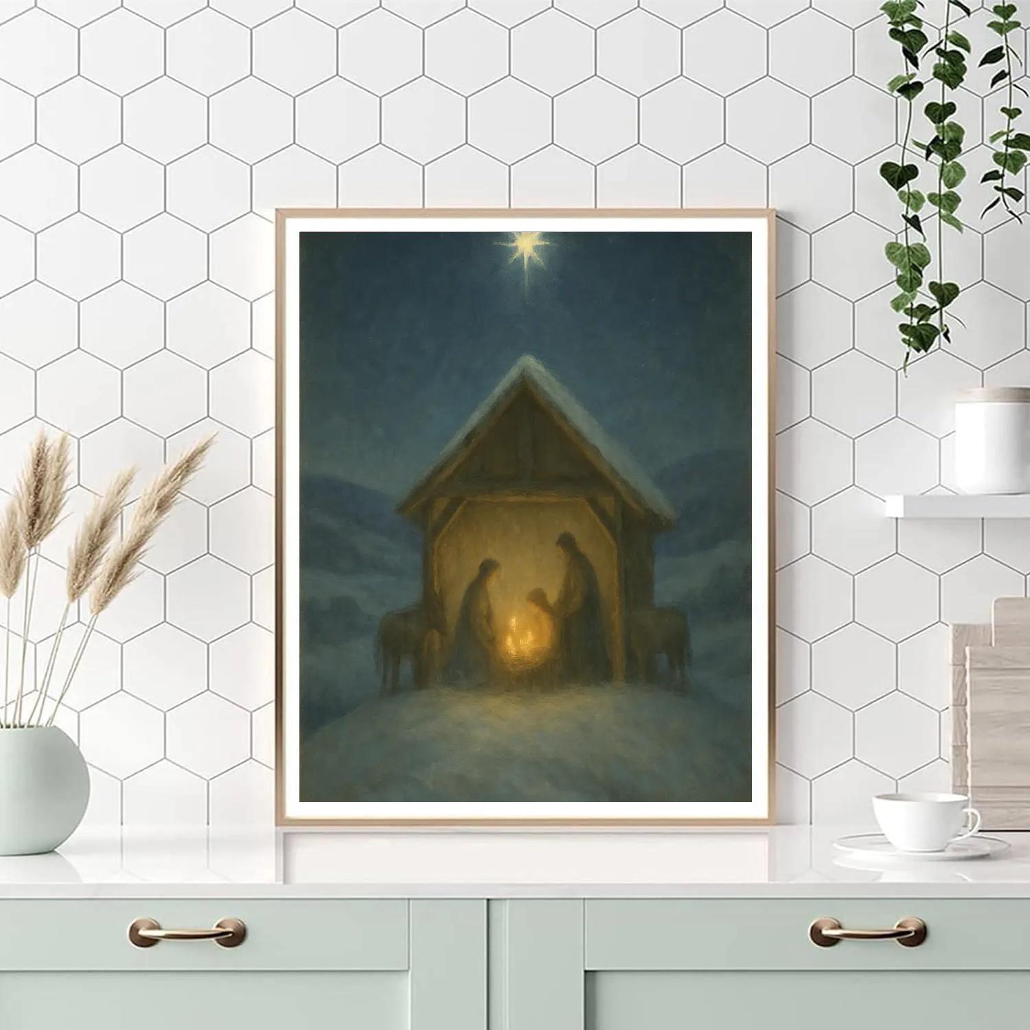 Candlelit Nativity Stable On Hill Painting by numbers kit