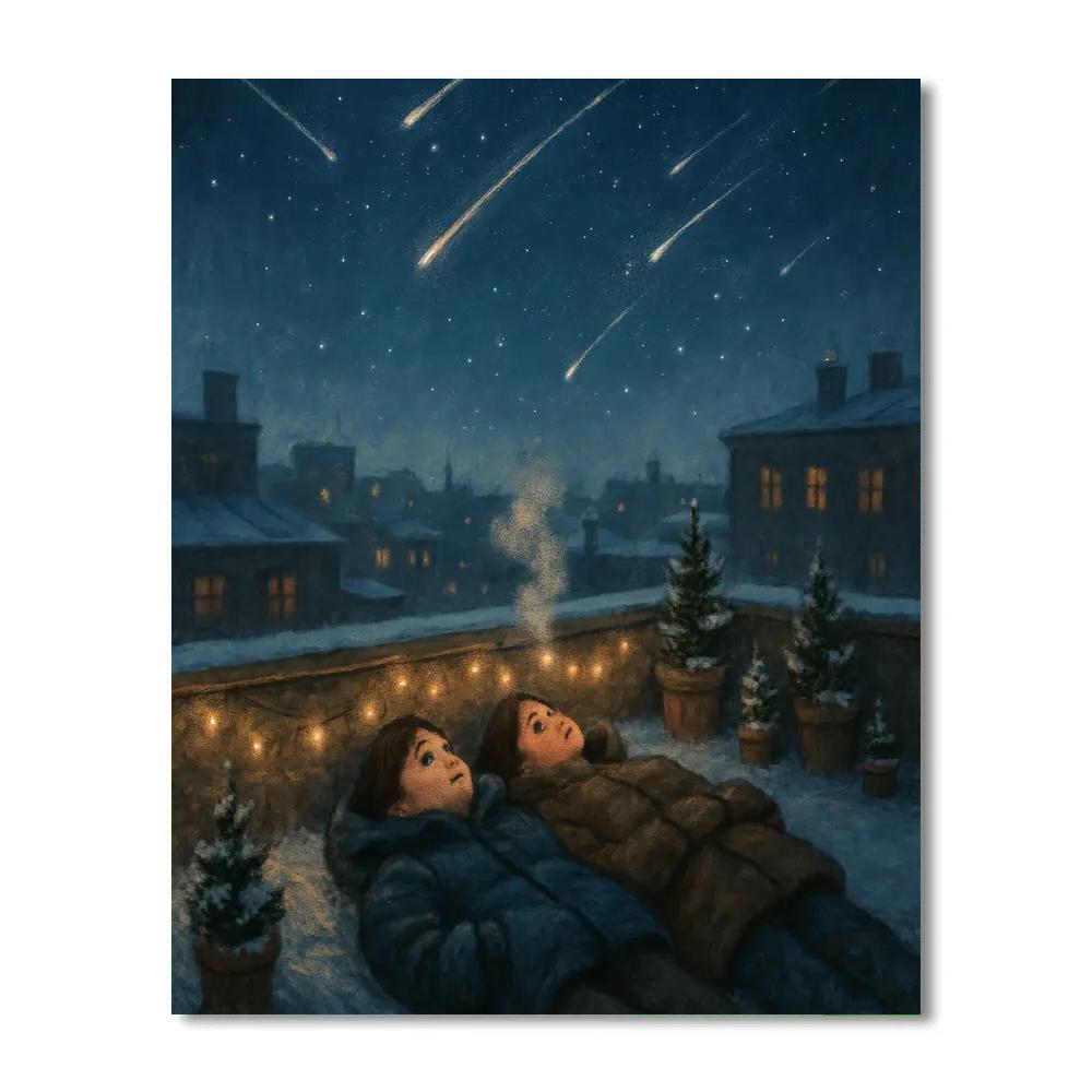 Snowy Rooftop Star Watchers paint by color