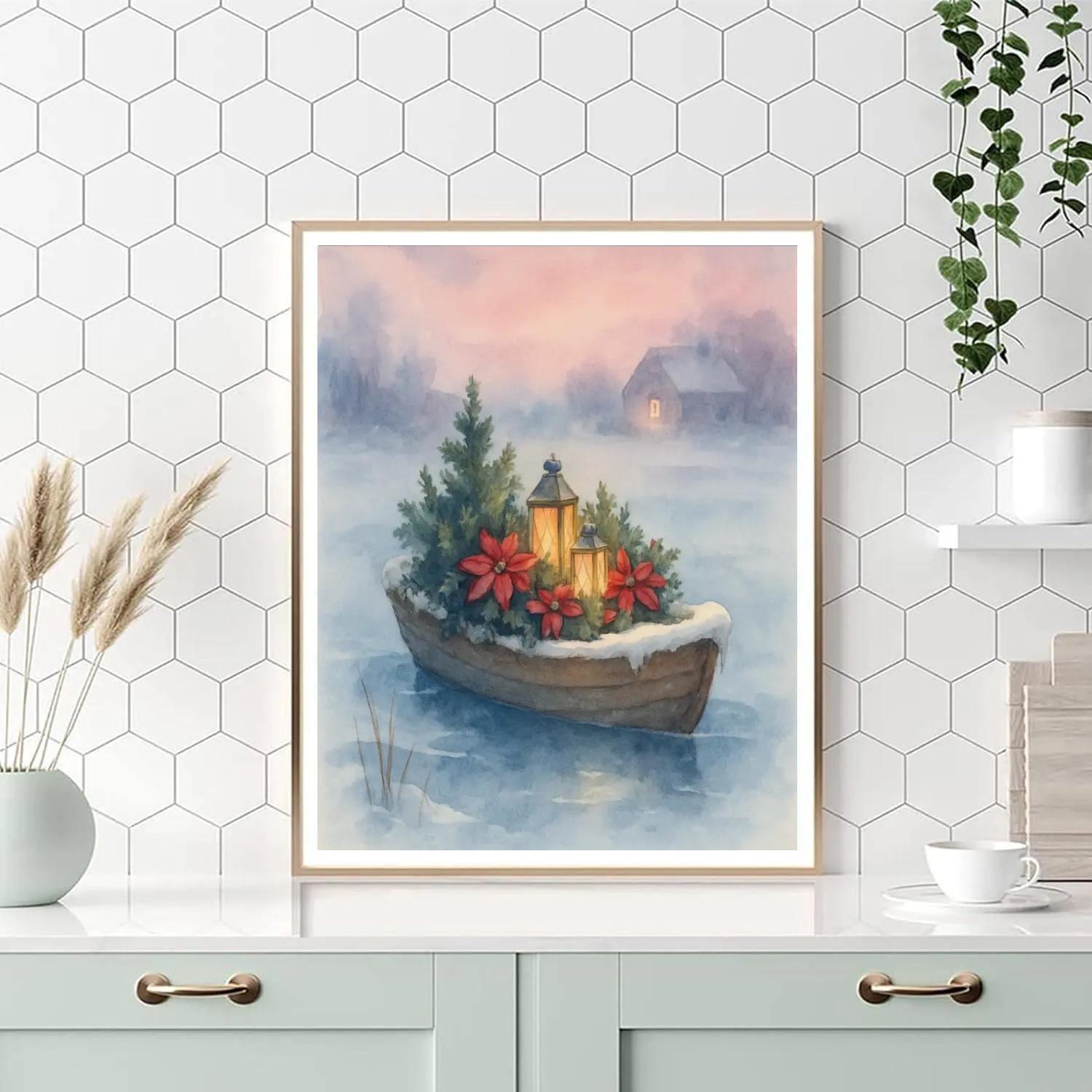 Frozen Pond Lantern Boat paint by color