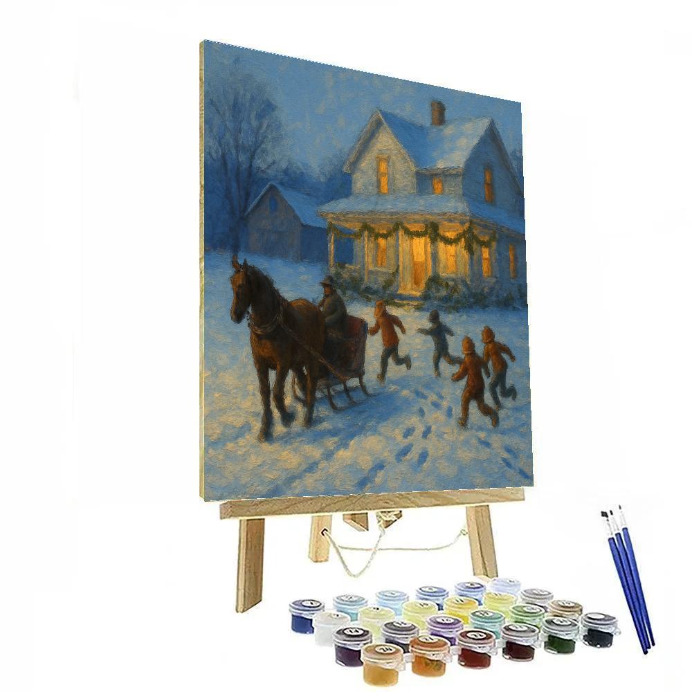 Festive Farmhouse Sled Arrival paint by number