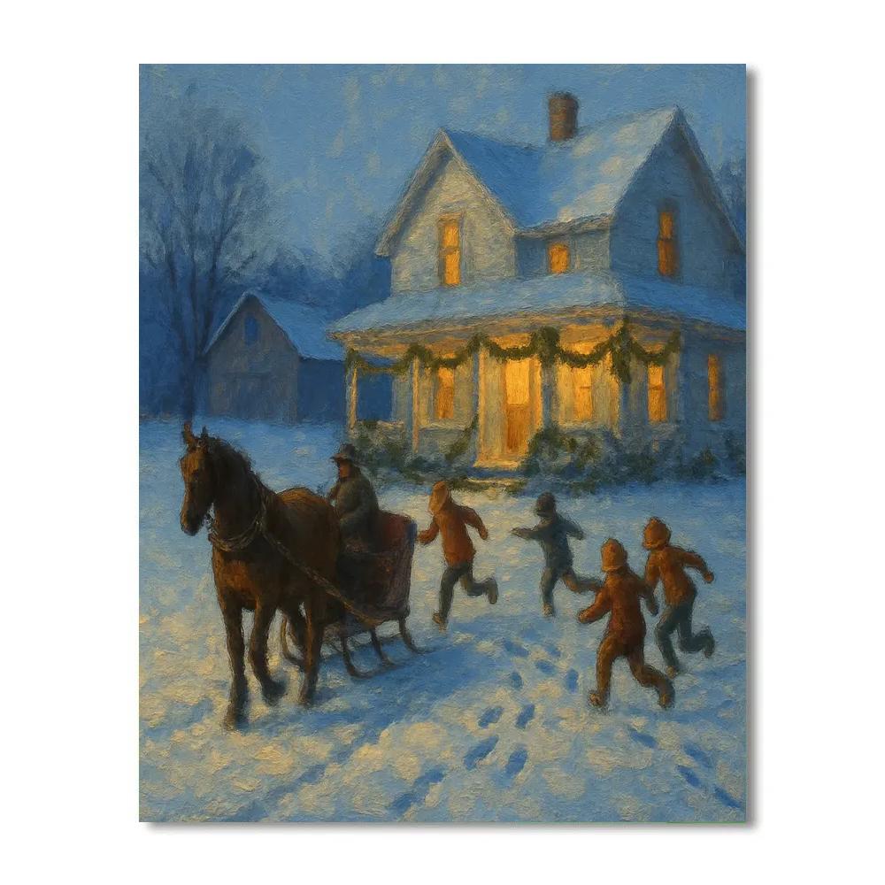 Festive Farmhouse Sled Arrival paint by number