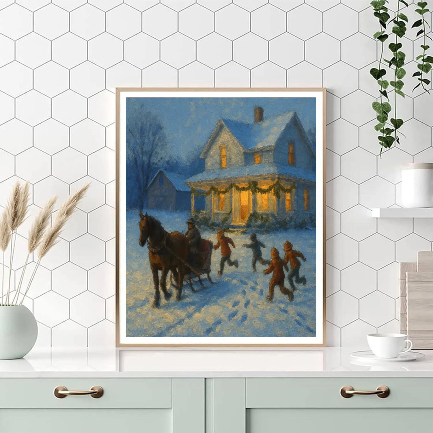 Festive Farmhouse Sled Arrival paint by number