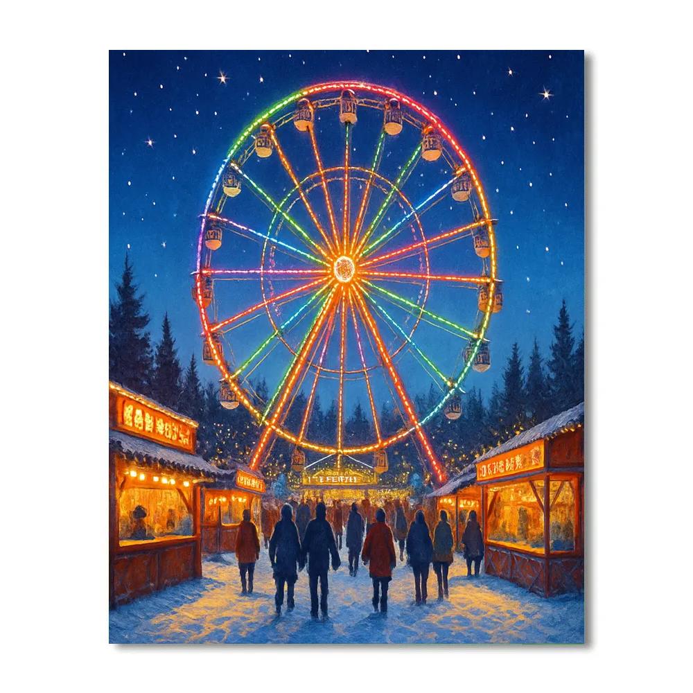 Winter Carnival Ferris Wheel Halo paint by number
