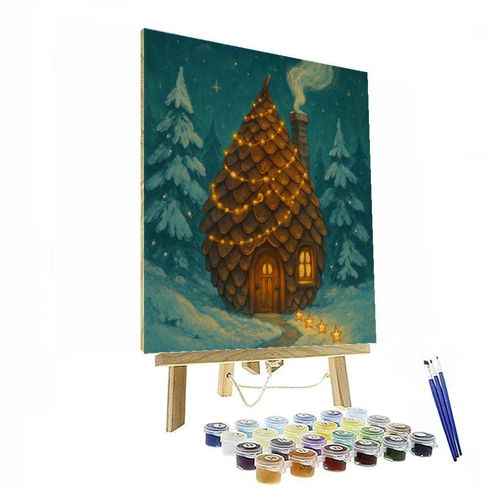 Pinecone Cabin With Star Path paint by number