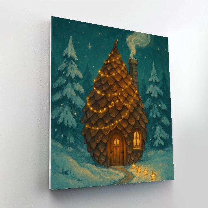 Pinecone Cabin With Star Path paint by number