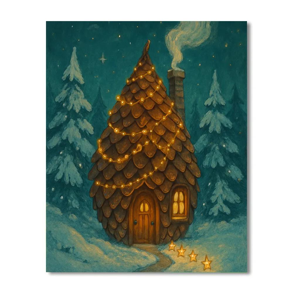 Pinecone Cabin With Star Path paint by number