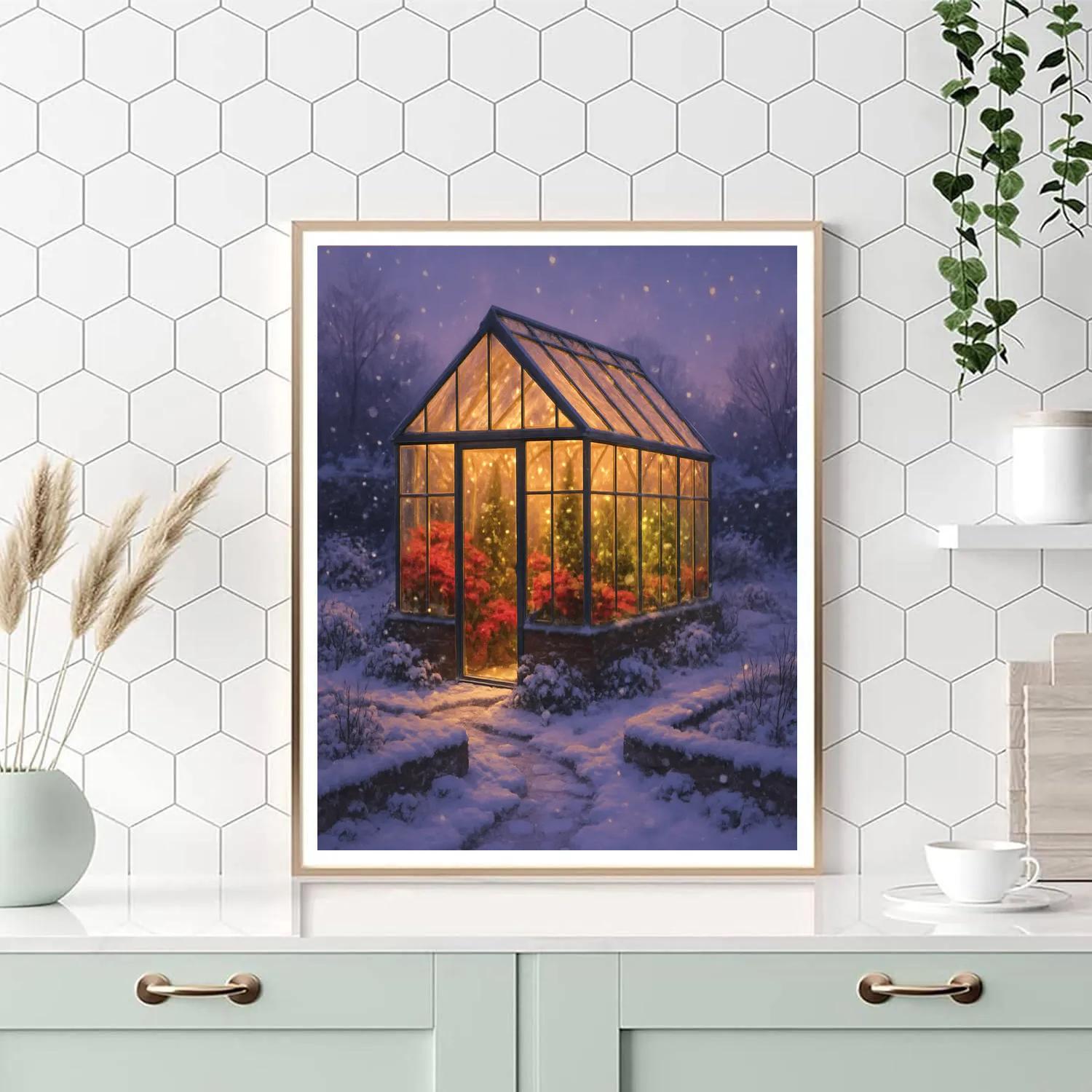 Holiday Greenhouse At Twilight Number painting