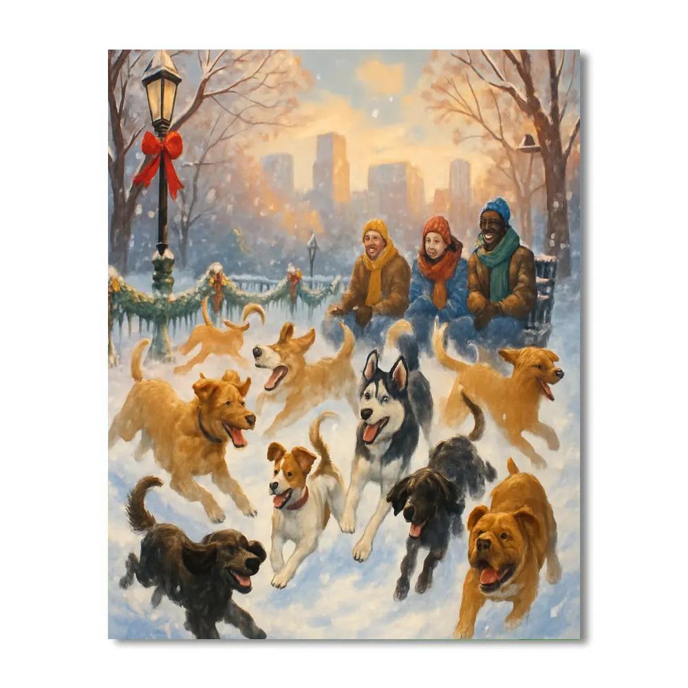 Christmas Dog Park Romp Paint by numbers kits