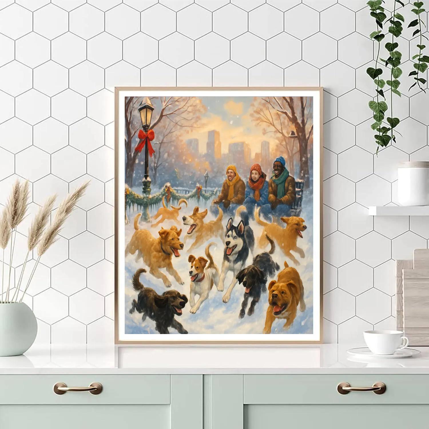 Christmas Dog Park Romp Paint by numbers kits