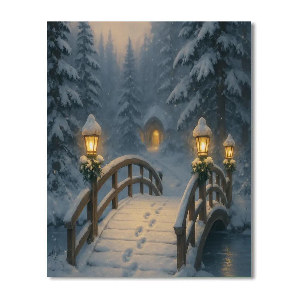 Christmas Lantern Bridge Crossing Number painting
