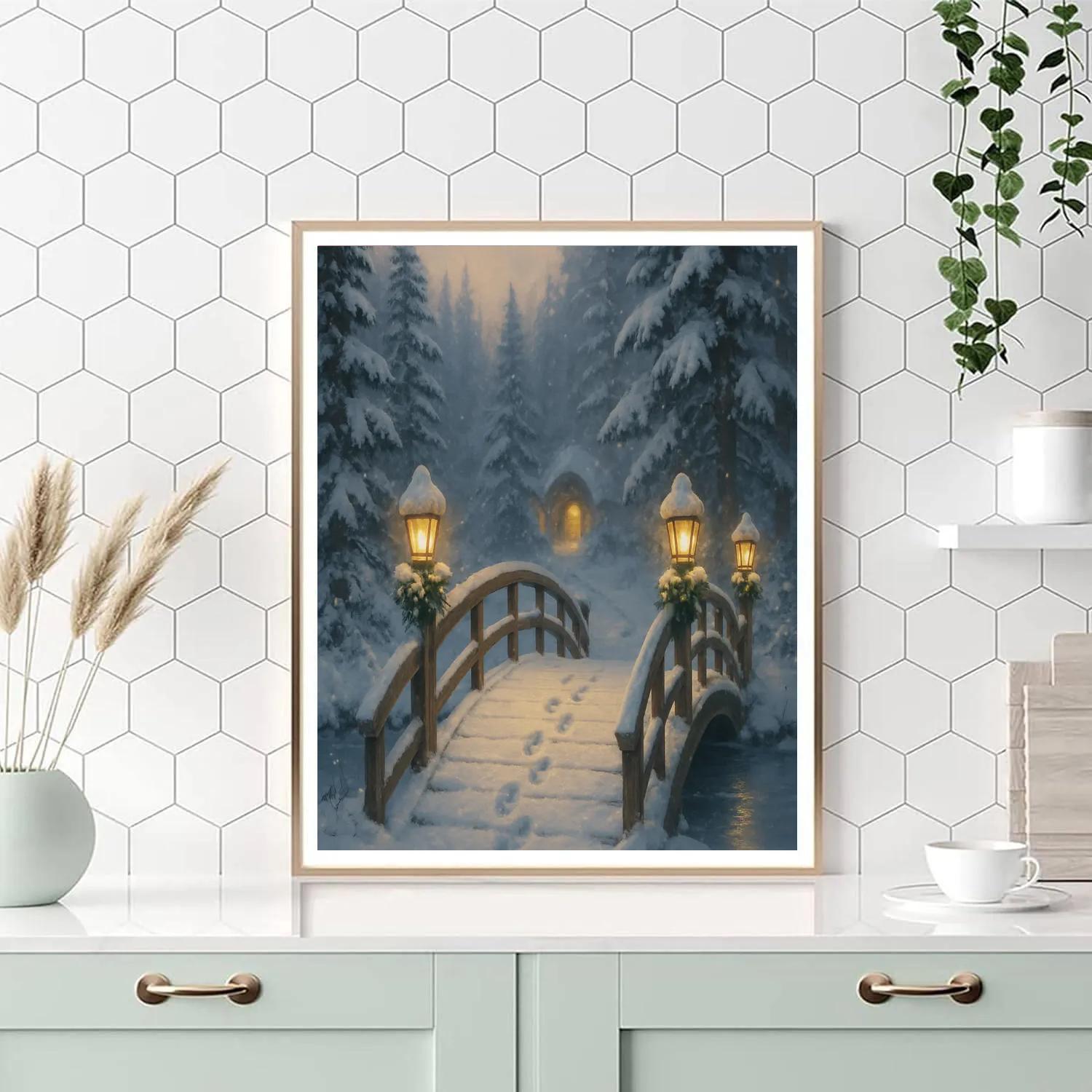 Christmas Lantern Bridge Crossing Number painting