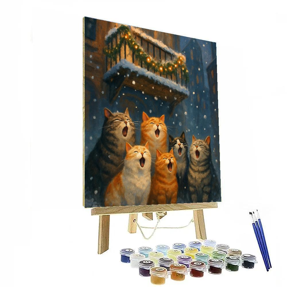 Caroling Cats Under City Balcony Paint by numbers kits