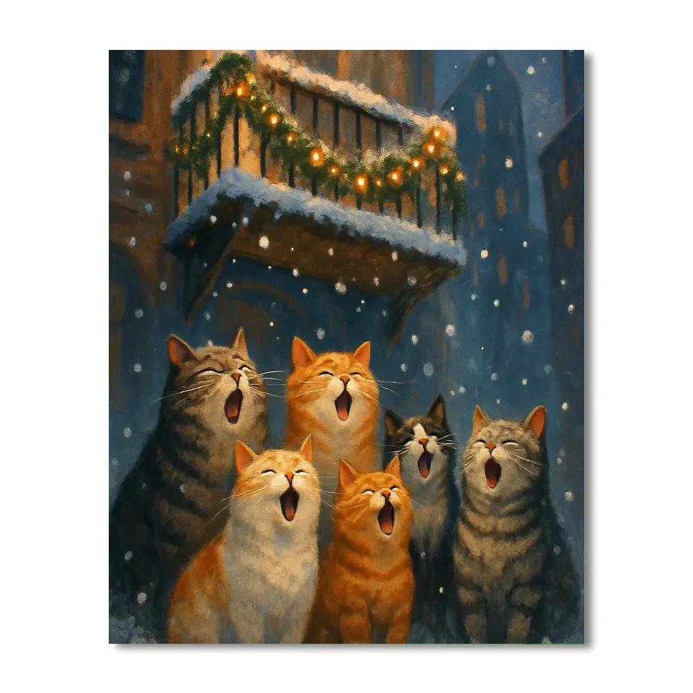 Caroling Cats Under City Balcony Paint by numbers kits