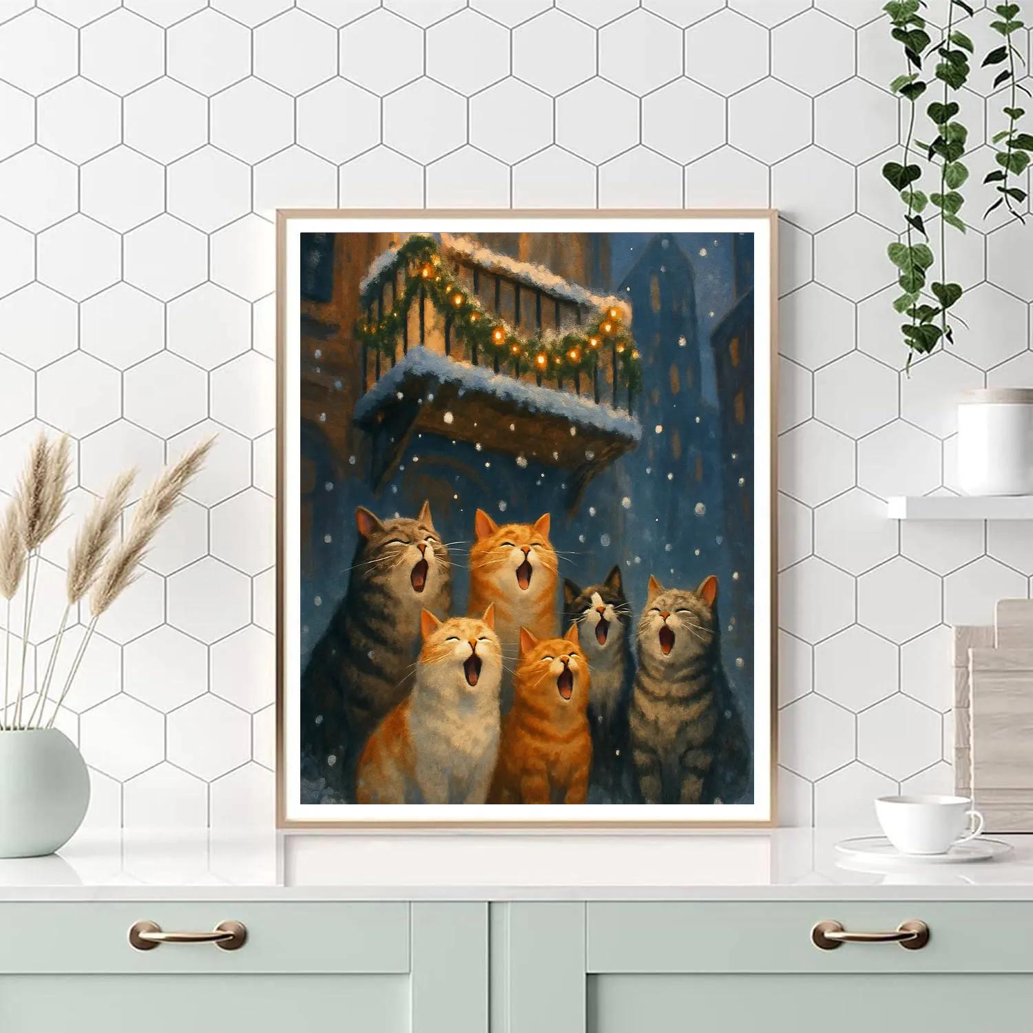 Caroling Cats Under City Balcony Paint by numbers kits