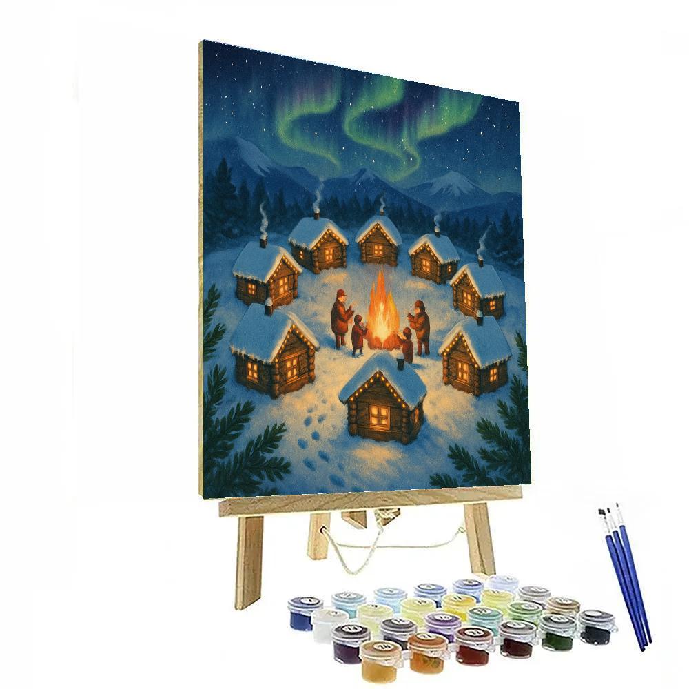 Northern Lights Christmas Cabin Circle DIY paint by numbers