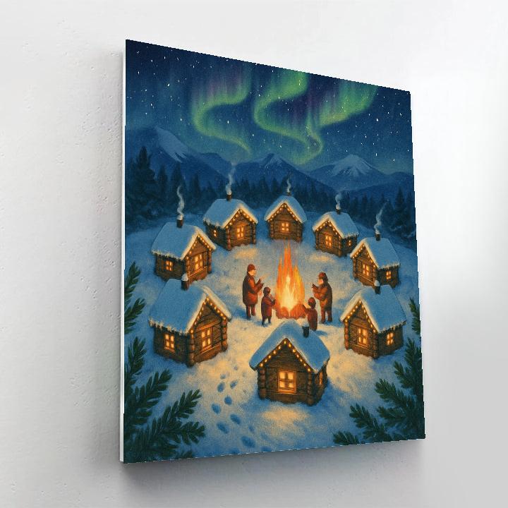 Northern Lights Christmas Cabin Circle DIY paint by numbers