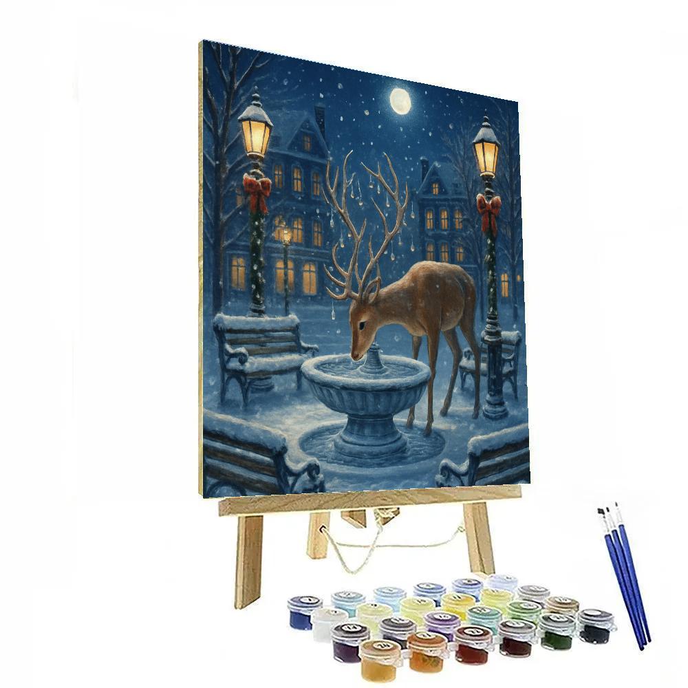 Christmas Deer At The Frozen Fountain Paint by numbers art