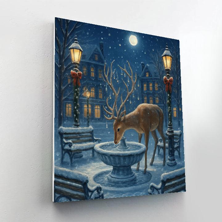 Christmas Deer At The Frozen Fountain Paint by numbers art