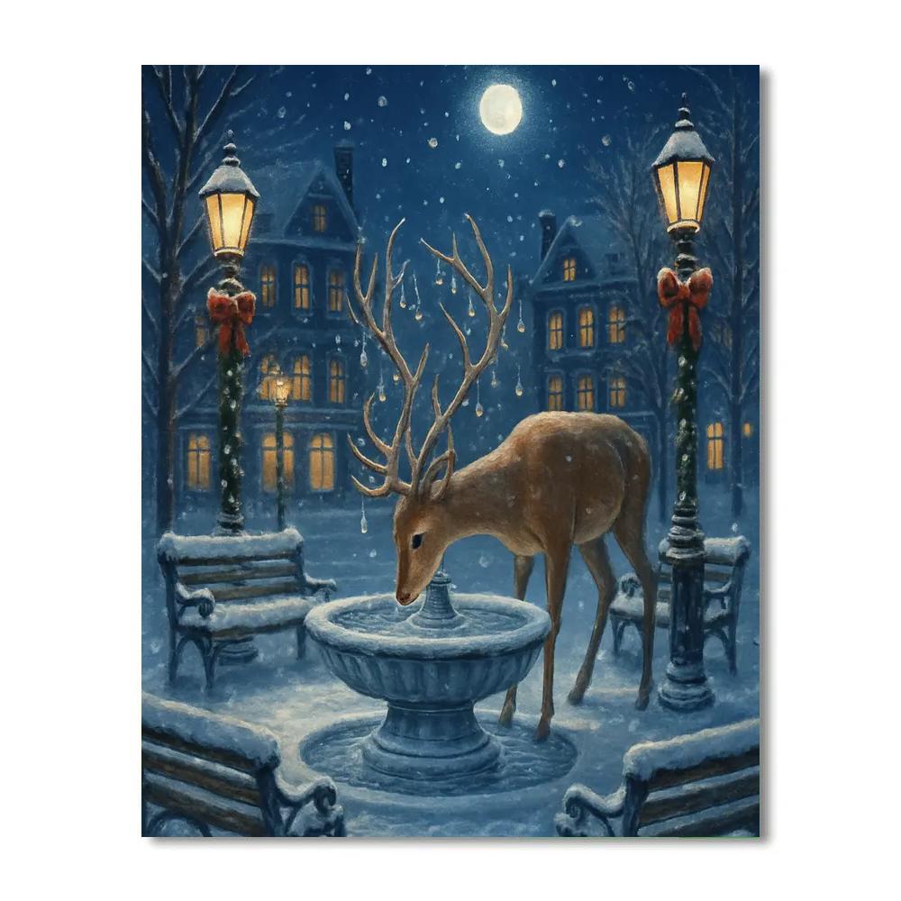 Christmas Deer At The Frozen Fountain Paint by numbers art