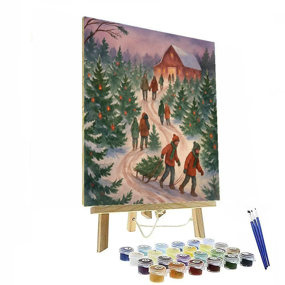 Christmas Tree Farm Twilight Path painting number kit