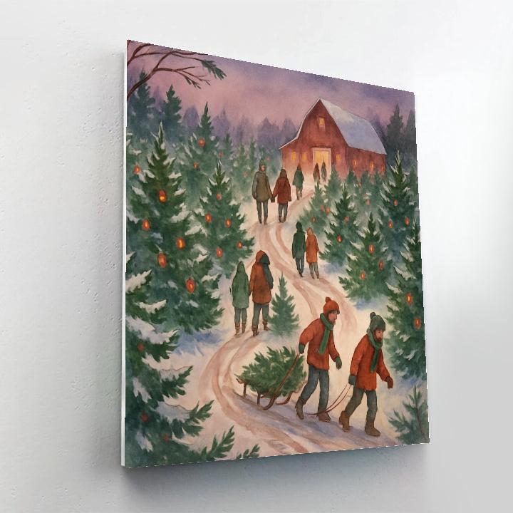Christmas Tree Farm Twilight Path painting number kit