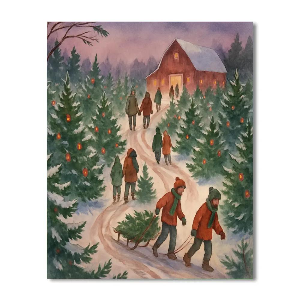 Christmas Tree Farm Twilight Path painting number kit