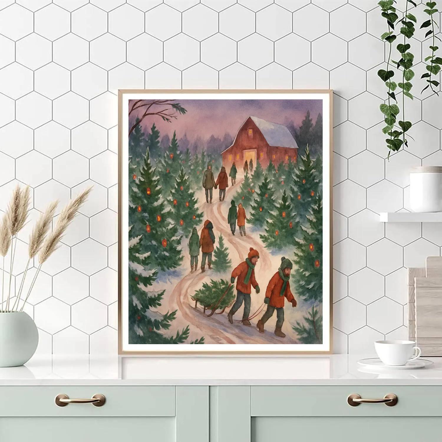 Christmas Tree Farm Twilight Path painting number kit