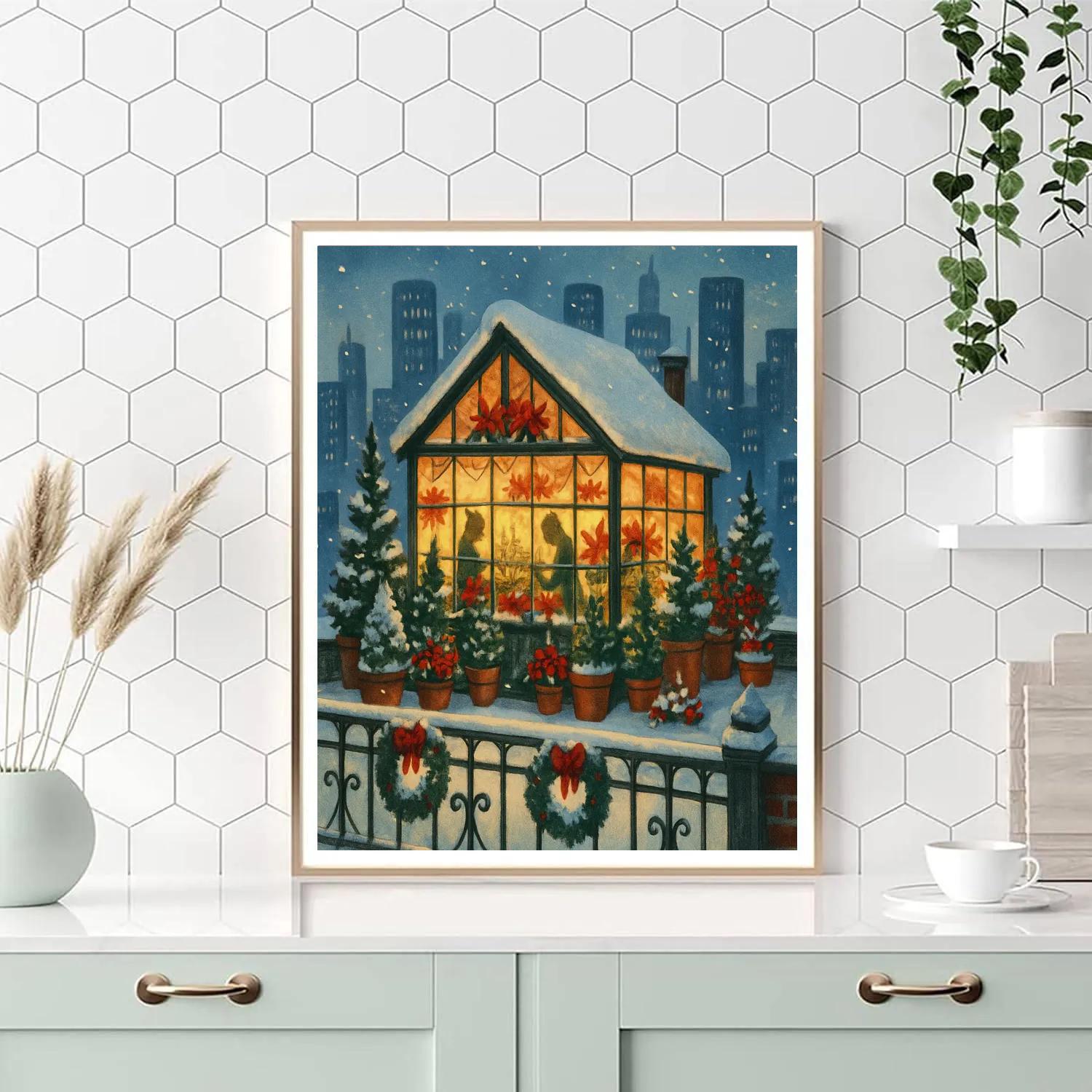 Christmas Greenhouse Roof Garden painting number kit