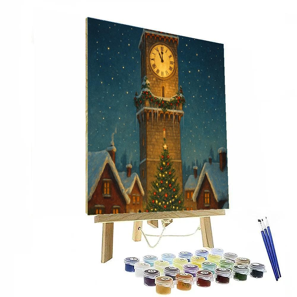 Snowy Clocktower Christmas Countdown Numbered painting kits