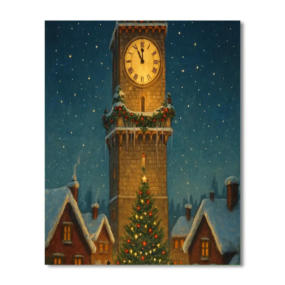 Snowy Clocktower Christmas Countdown Numbered painting kits