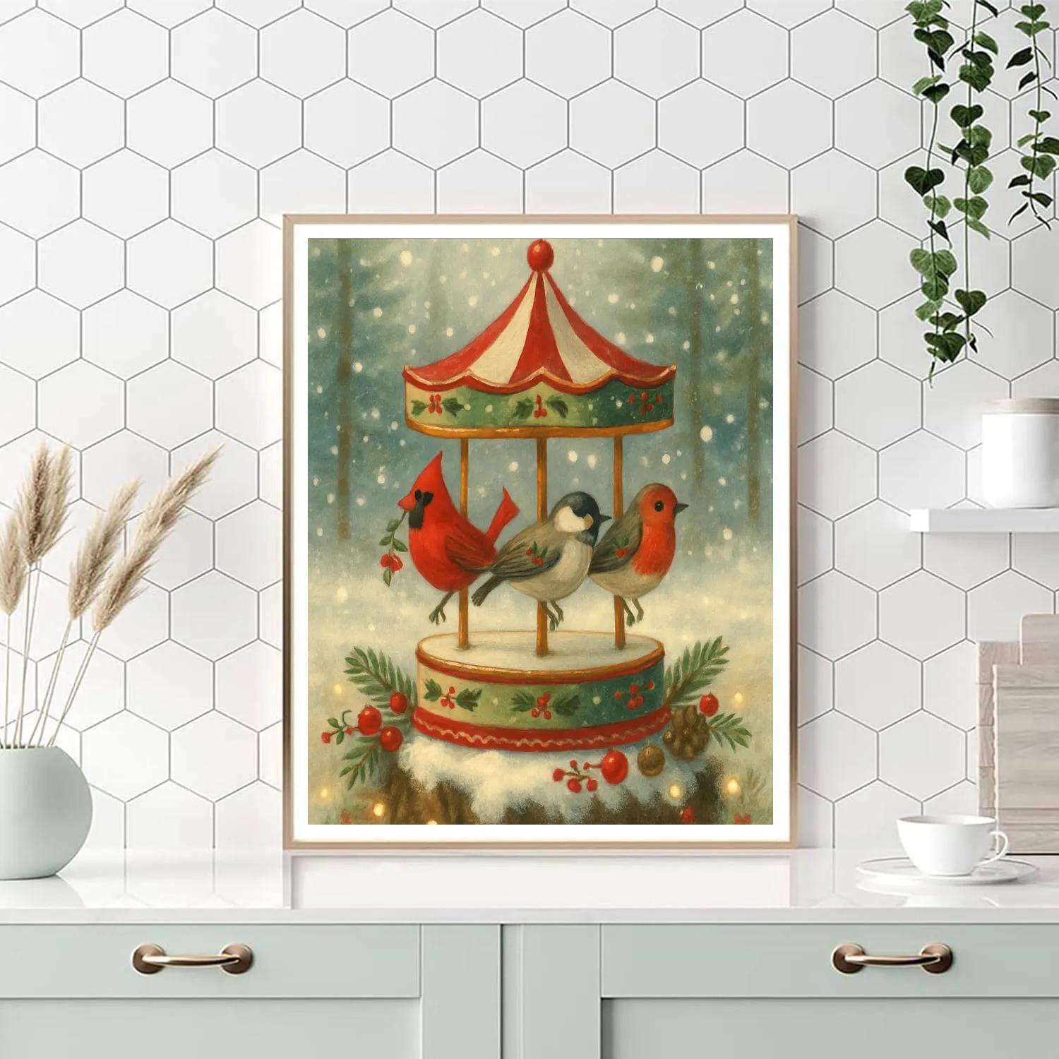 Holiday Carousel Of Winter Birds Paint by numbers kits