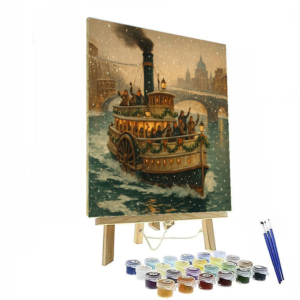 Christmas Riverboat Through Frozen City paint by numbers