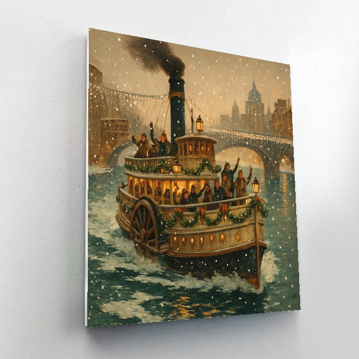 Christmas Riverboat Through Frozen City paint by numbers