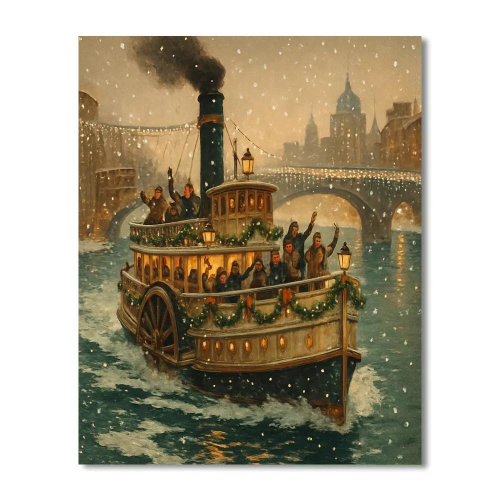 Christmas Riverboat Through Frozen City paint by numbers