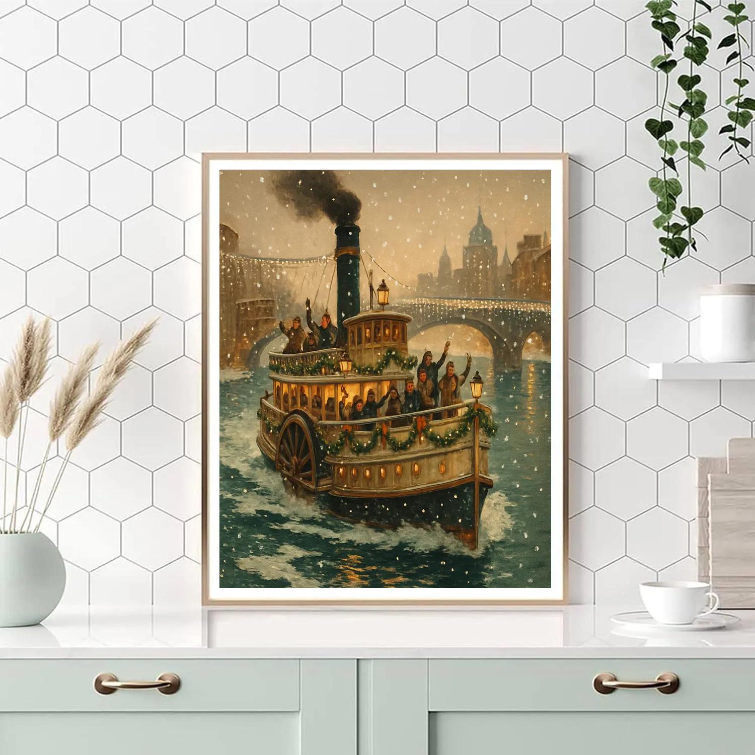 Christmas Riverboat Through Frozen City paint by numbers
