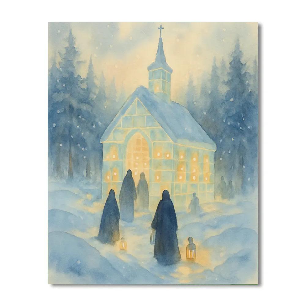 Candlelit Christmas Ice Chapel paint by numbers