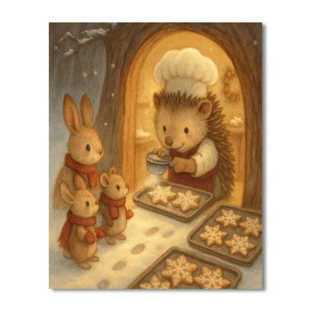 Snowy Hedgehog Christmas Bakery paint by color