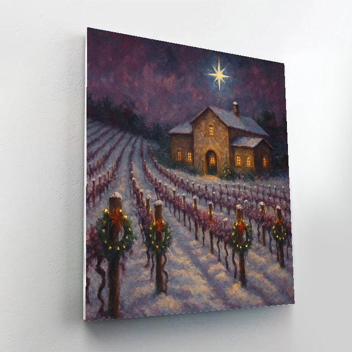 Christmas Star Over Winter Vineyard Number painting