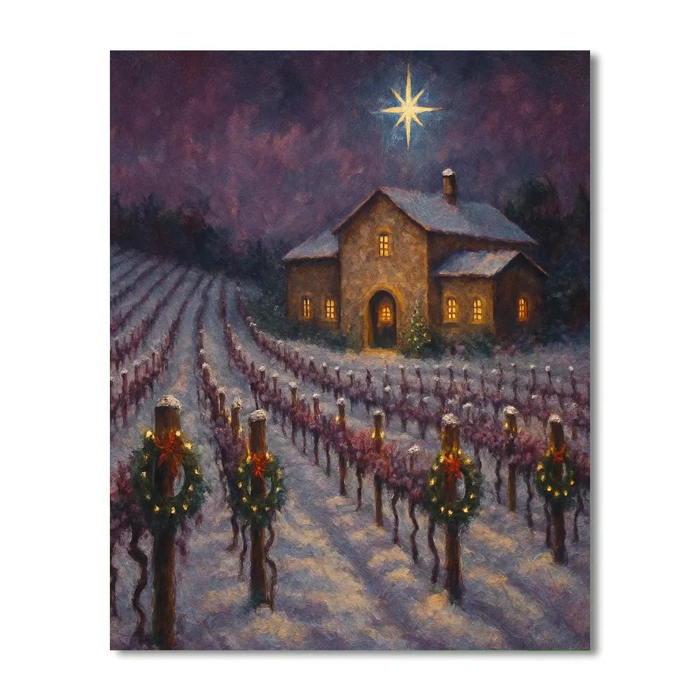 Christmas Star Over Winter Vineyard Number painting