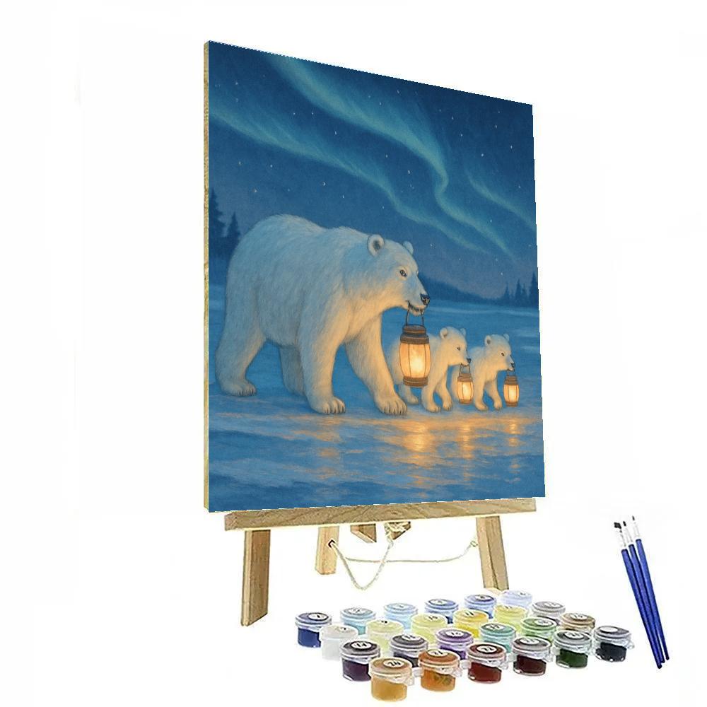 Polar Bear Family Lantern Walk Paint by numbers kits
