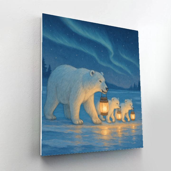 Polar Bear Family Lantern Walk Paint by numbers kits