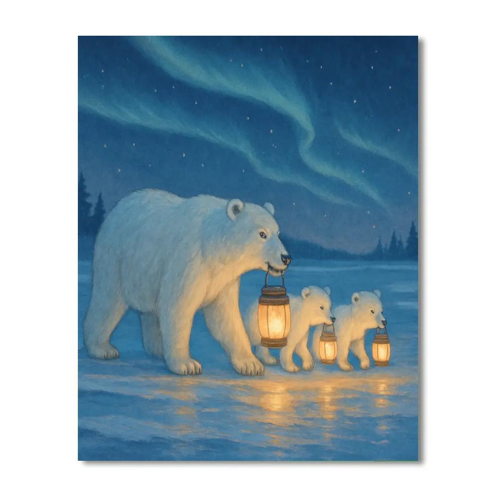 Polar Bear Family Lantern Walk Paint by numbers kits