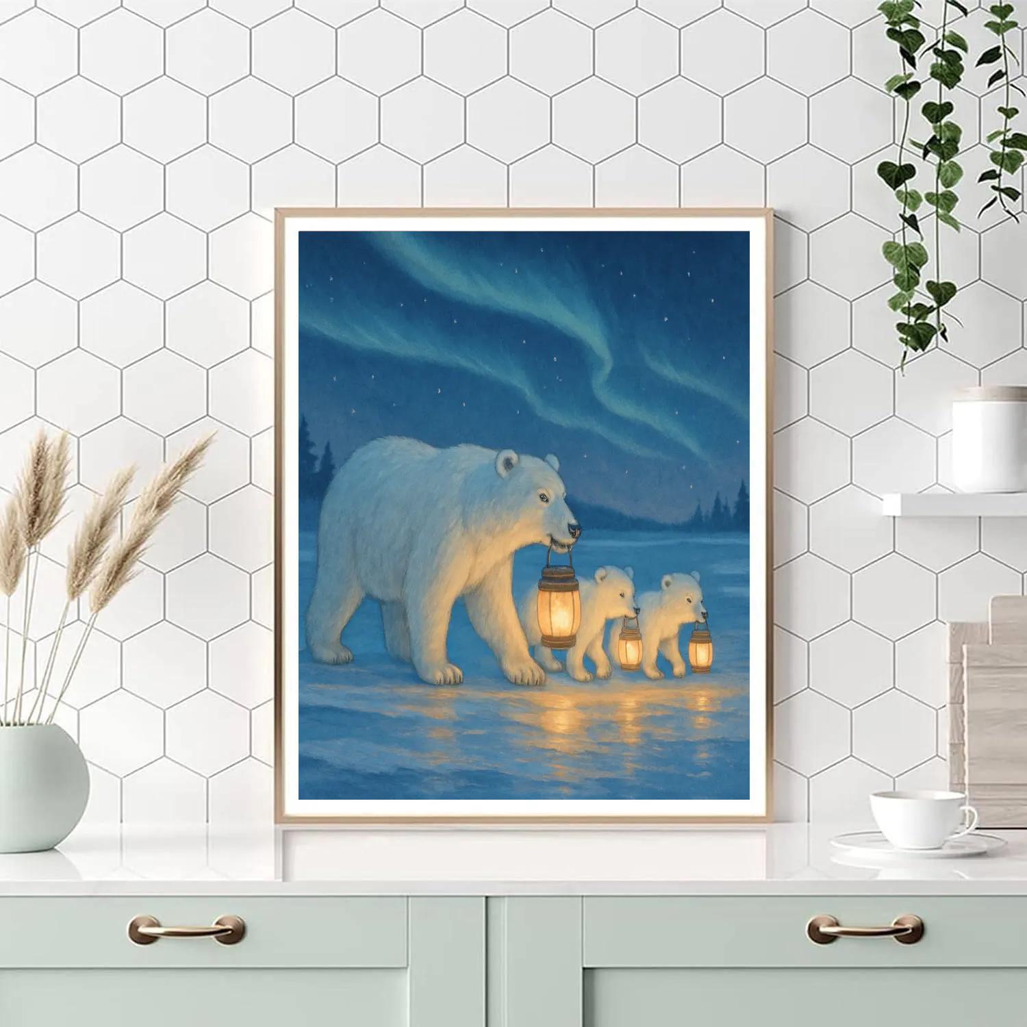 Polar Bear Family Lantern Walk Paint by numbers kits