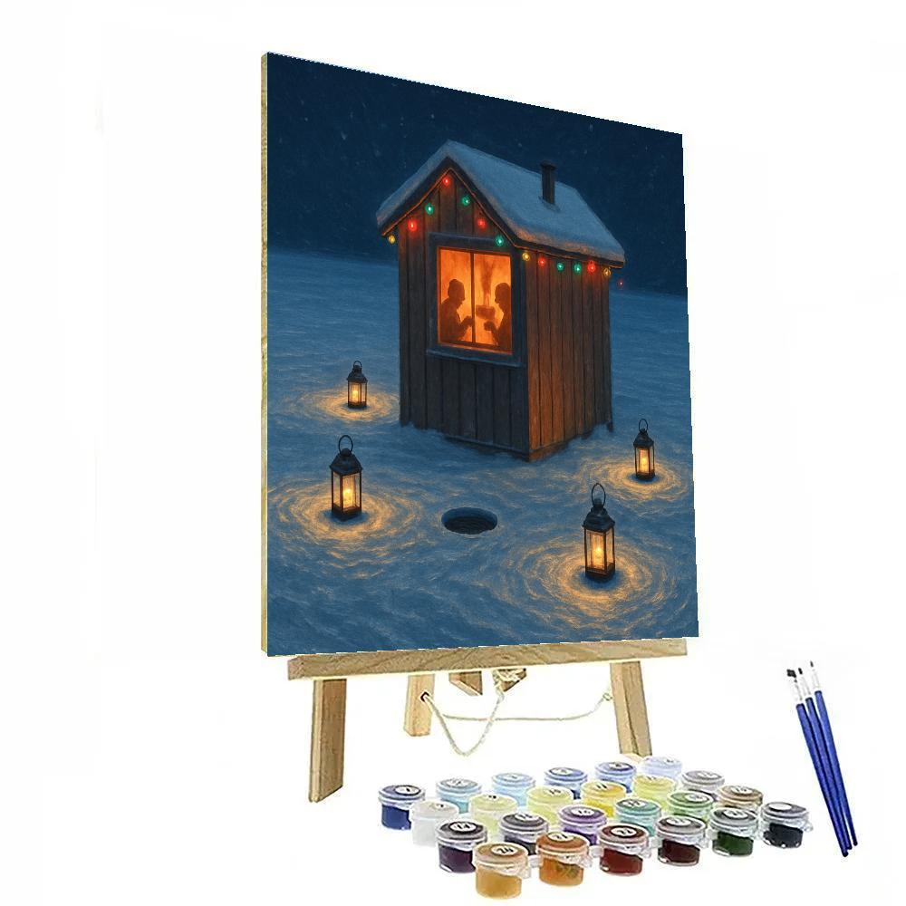 Holiday Ice Fishing Cabin Glow Numbered painting kits