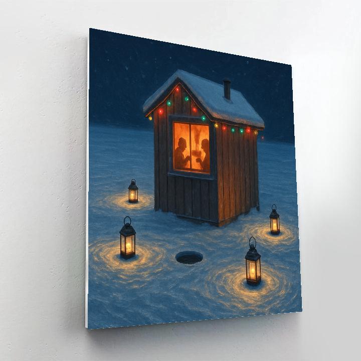 Holiday Ice Fishing Cabin Glow Numbered painting kits