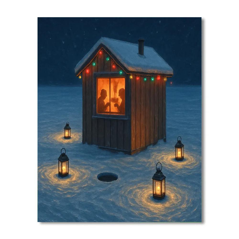 Holiday Ice Fishing Cabin Glow Numbered painting kits