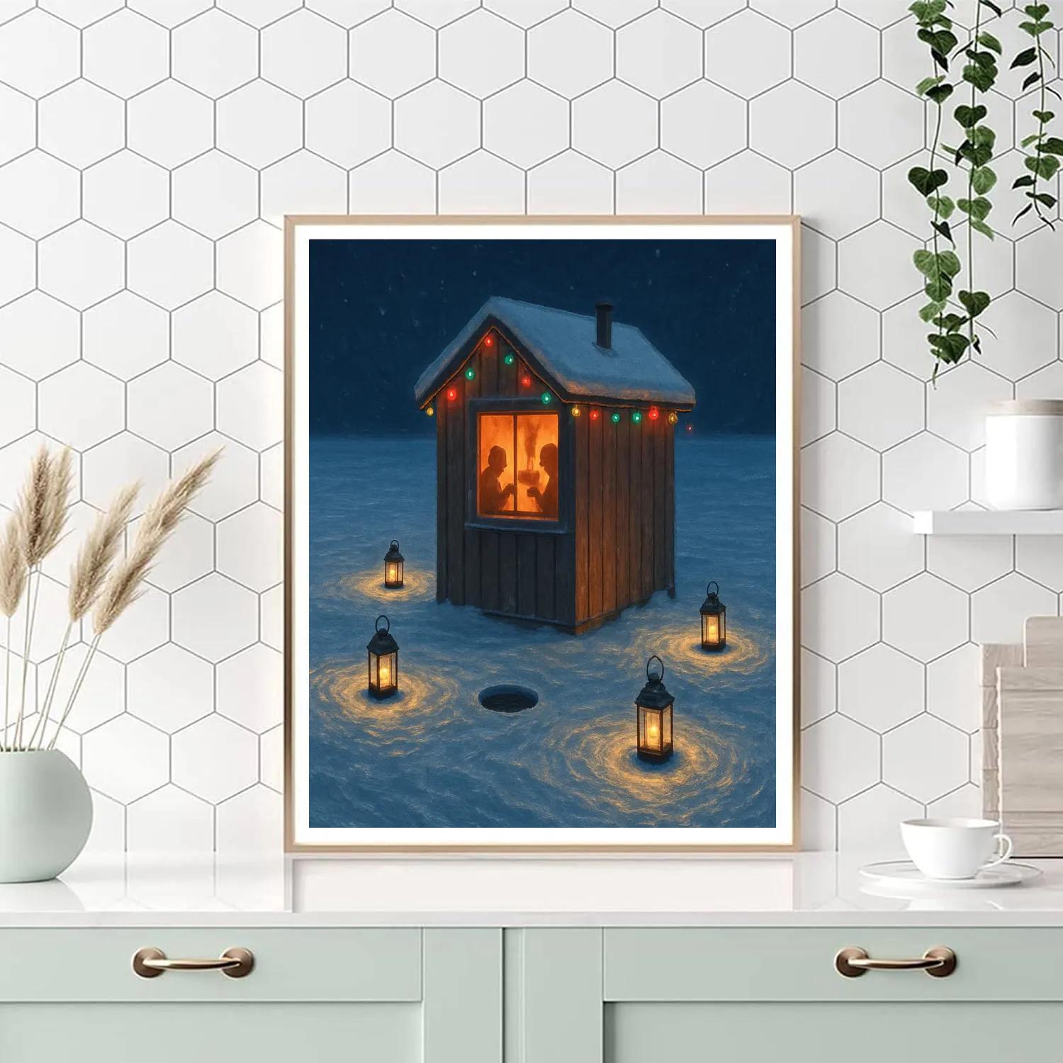 Holiday Ice Fishing Cabin Glow Numbered painting kits
