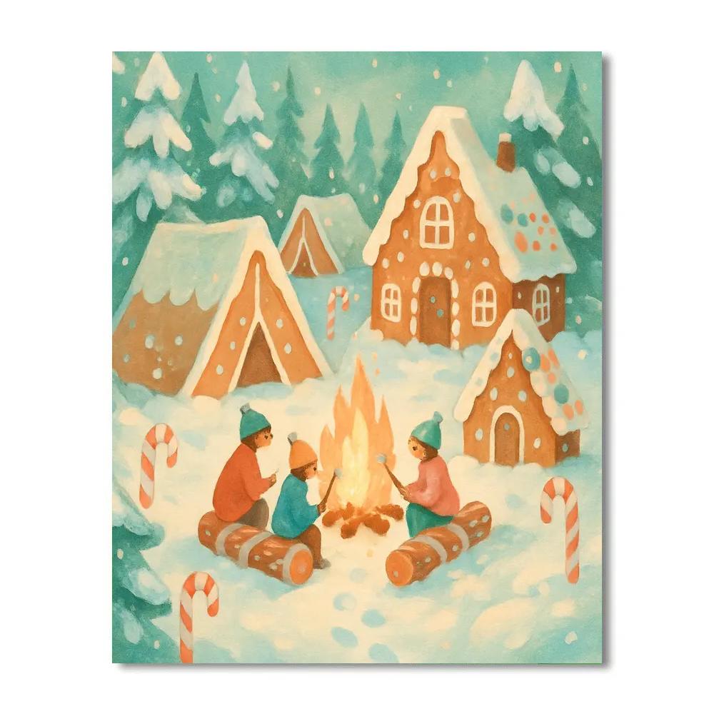 Snowy Forest Gingerbread Camp Numbered painting kits